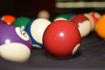 Close-up of colorful balls on table