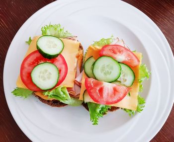 High angle view of meal served in plate