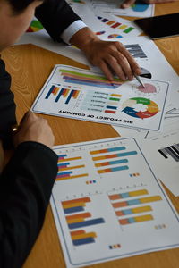 Cropped image of business colleagues discussing paperwork on table