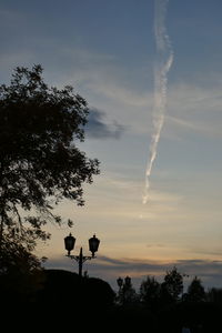 Low angle view of silhouette trees against sky during sunset