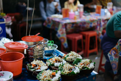 Various vegetables on table at market stall