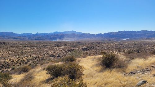 Scenic view of landscape against clear blue sky