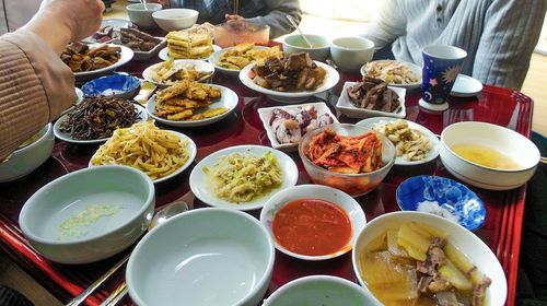 Close-up of served food in restaurant