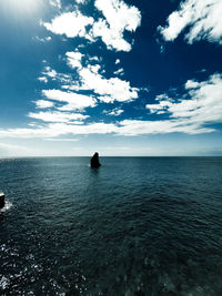 Silhouette man on sea against sky