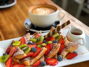 Close-up of breakfast on table