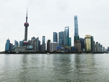 River with skyscrapers in background