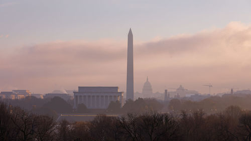 Panoramic view of buildings against sky during sunset