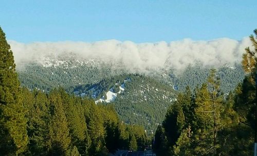 Scenic view of snow covered mountains against sky