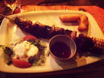 Close-up of breakfast served on table