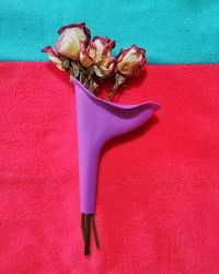 Close-up of red rose on table