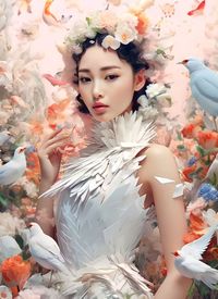 Portrait of young woman wearing flowers