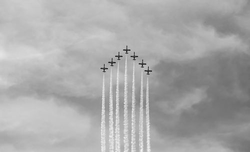 Low angle view of airplane flying against sky