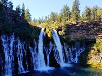 Panoramic view of waterfall in forest