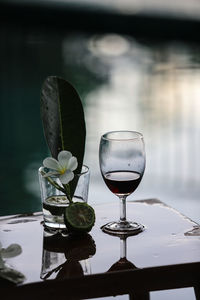 Close-up of wine glass on table