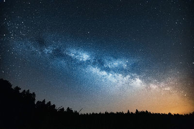 Low angle view of silhouette trees against sky at night