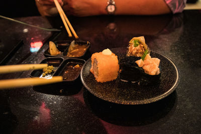 High angle view of food on table