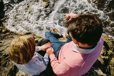 High angle view of people at sea shore