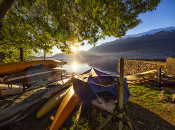 Sunset on a little harbor in lake como