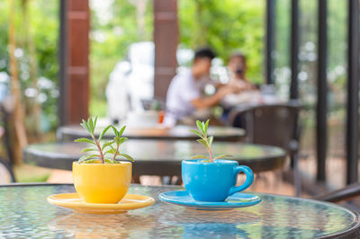 Tea cup on table in restaurant