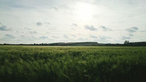 Scenic view of field against cloudy sky