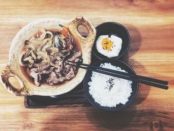 High angle view of food on table