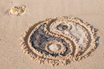 High angle view of footprints on sand