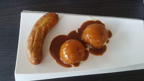 Close-up of dessert in plate on table