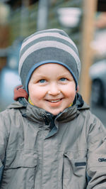 Portrait of boy wearing knit hat