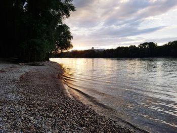 Scenic view of lake against sky during sunset