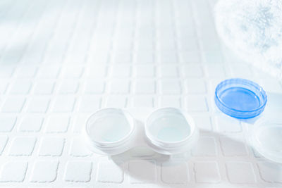 High angle view of glass on table