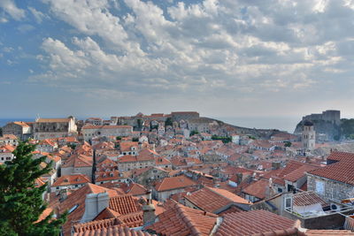 Panoramic view of residential district against sky