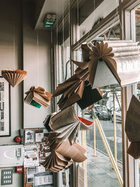 Close-up of clothes hanging on window