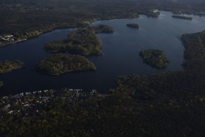 High angle view of lake against sky