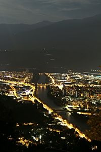 High angle view of city at night