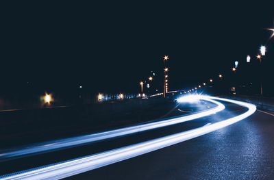 Light trails on road at night