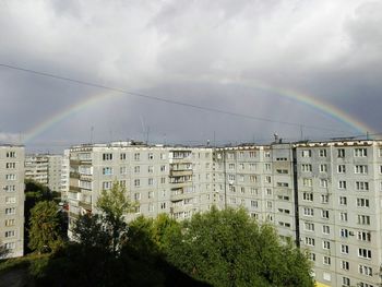 Low angle view of buildings against cloudy sky