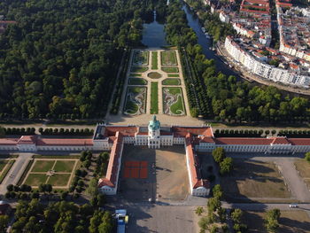 High angle view of buildings in city