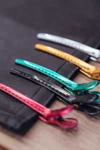 Close-up of equipment on table