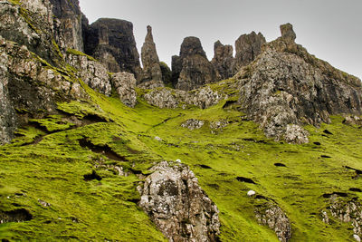 Rock formations on landscape against sky