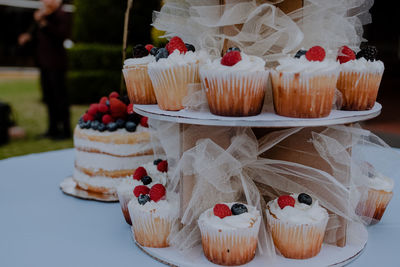 Close-up of cupcakes on table