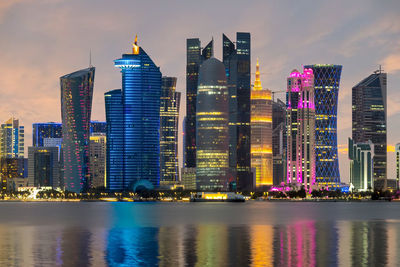 Doha building and skyline sunset time