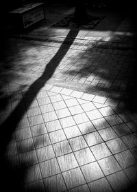 Shadow of people on tiled floor