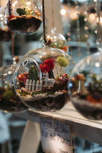 Close-up of glass with reflection on table