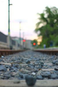Close-up of railroad track against sky