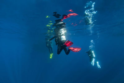 Scuba divers returning to the boat