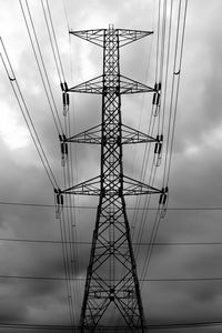 Low angle view of electricity pylon against sky