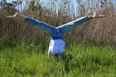 Rear view of person on field