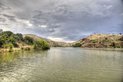 Scenic view of lake against sky