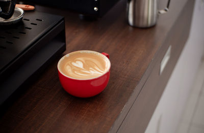 High angle view of coffee on table