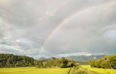 Scenic view of rainbow against sky